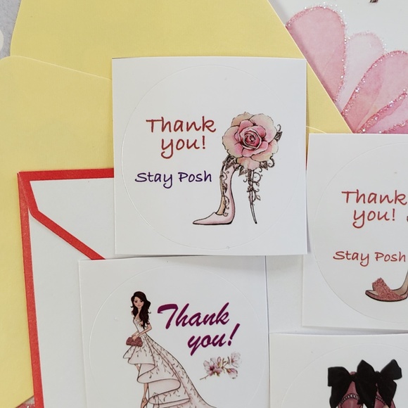 x100 Unique Fashion Girl Thank You Posh Stickers Seals - Picture 11 of 13